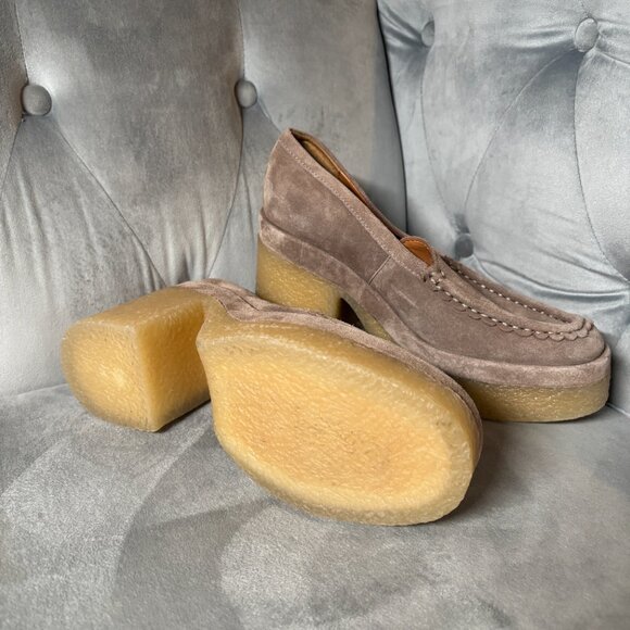 Marc Fisher Suede Platform Loafers Taupe Chunky Heel Shoes – Women’s 7.5 - Picture 8 of 9